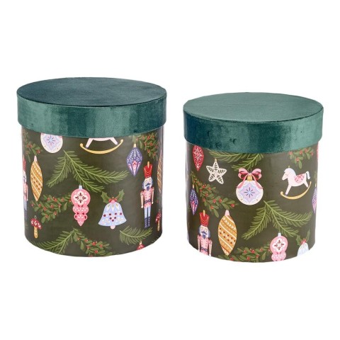 SET 2 SCATOLE DECORATE H.26CM. VERDE SCURO